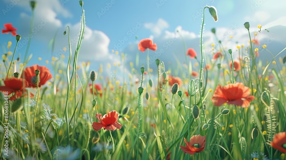 Obraz premium field of poppies and sky
