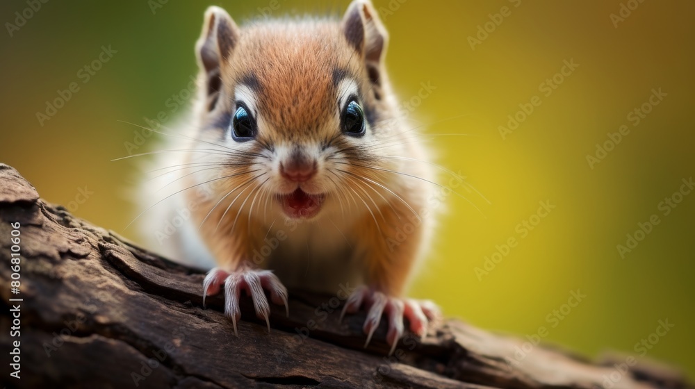 A small rodent with fur and whiskers exploring a tree branch in close-up view A small rodent with fur and whiskers exploring a tree branch in close-up view