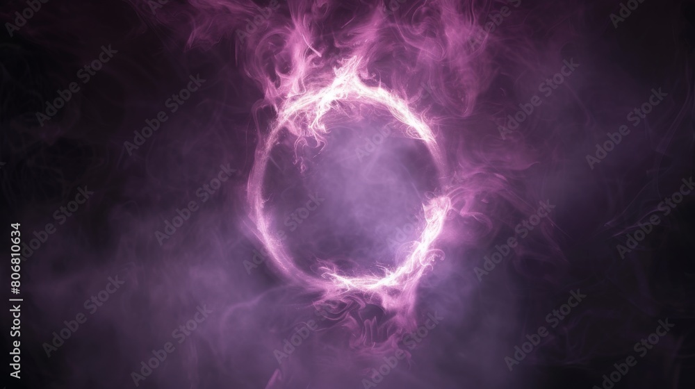 Naklejka premium Abstract purple light background with smoke forming circle energy