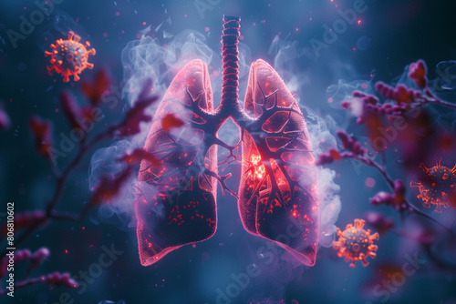 3D illustration of Lungs anatomy on science with virus ,bacteria 3d illustration photo