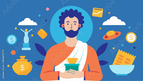 Despite financial struggles the Stoic individual remains content with what they have recognizing that true happiness does not come from material. Vector illustration