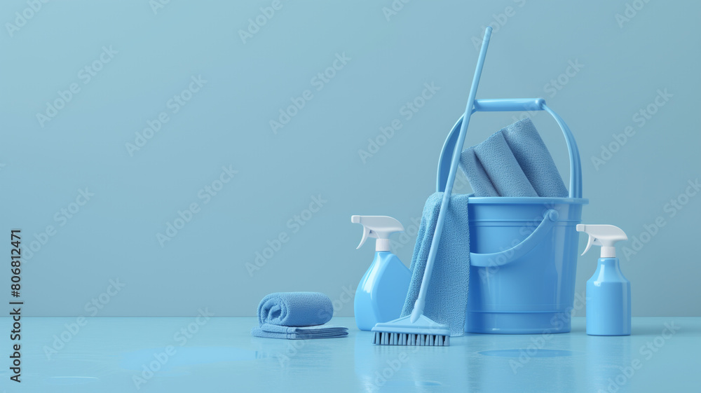 Group of cleaning supplies on table Group of cleaning supplies on table