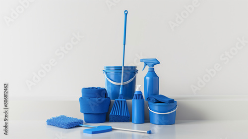 Group of cleaning supplies on table