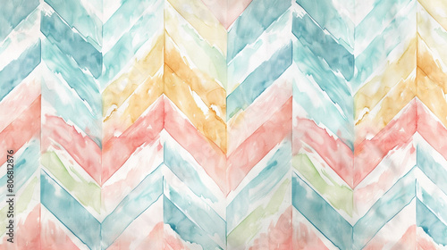 A stylish chevron print in soft pastel colors featuring a zigzag pattern reminiscent of sun-drenched beach umbrellas evoking a sense of laid-back coastal charm and summertime relaxation