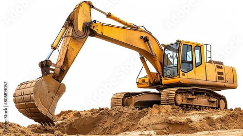 A sturdy yellow excavator with a large scoop, ready to dig into the earth