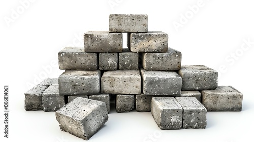 A stack of concrete blocks and paving stones  ready to be used for building walls and walkways