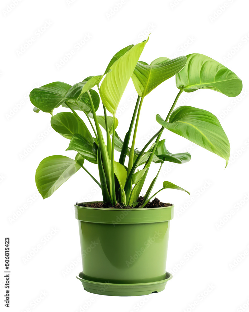 Fototapeta premium small potted indoor tropical plant isolated on white or transparent png