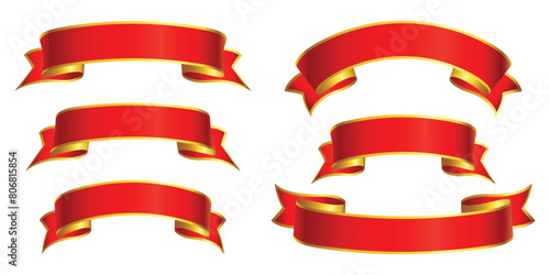 elegant simple wide royal red gold trim ribbon banner blank set vector transparent background