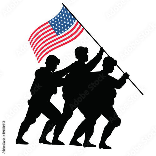 American Soldier Silhouette With Flag