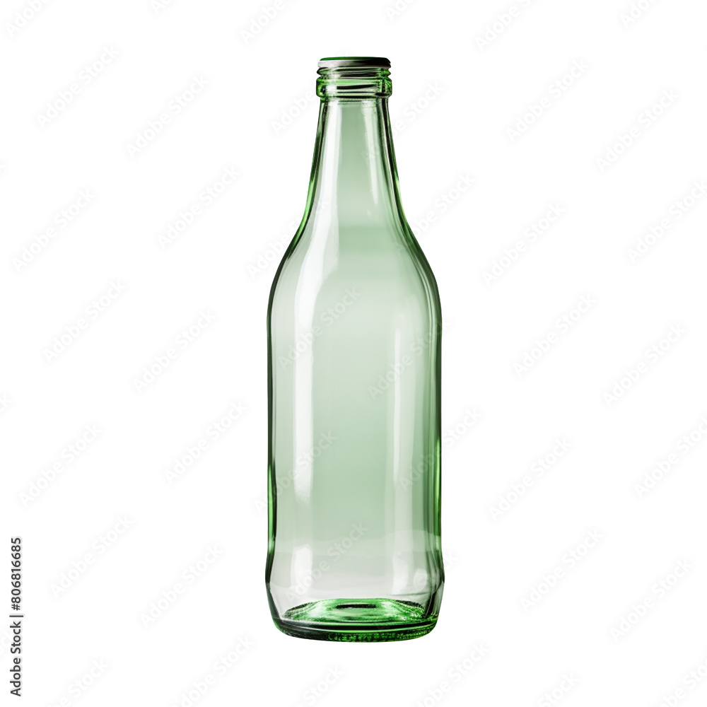 Empty green glass bottle isolated on transparent background