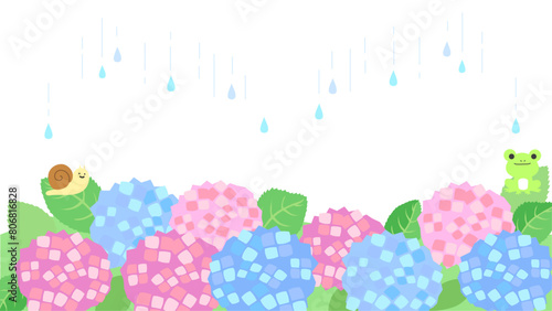 アジサイと雨の背景