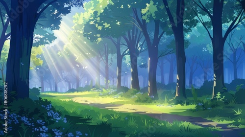 Abstract Photo Capturing Light Burst Among Trees, Adding A Touch Of Magic And Whimsy To Any Scene, Evoking Feelings Of Wonder And Awe, Cartoon Background