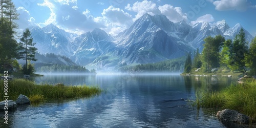 Mountains, lake and trees