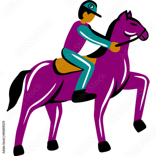 Handdrawn Horseback Riding Sticker Illustration Design Vector