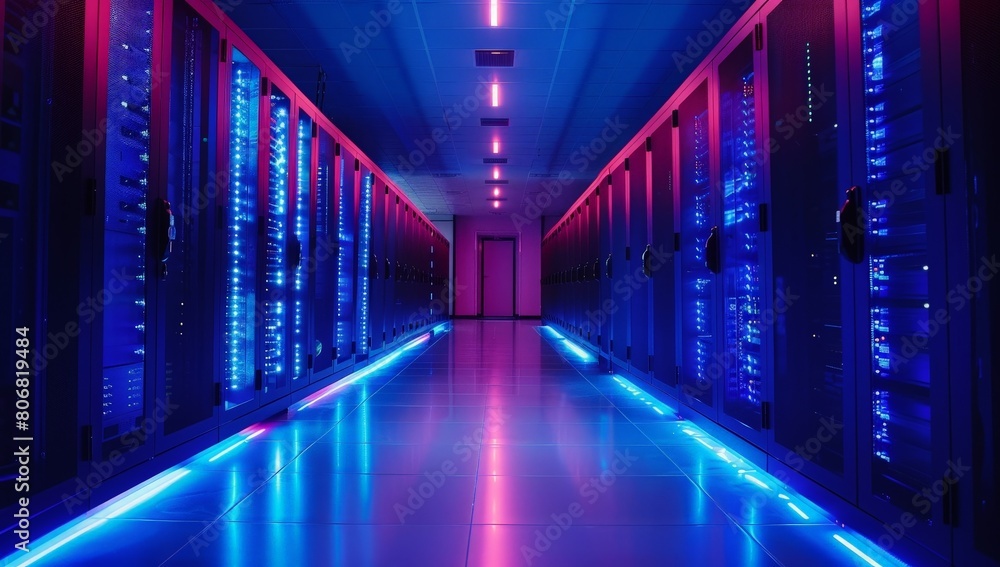 servers in datacenter blue light high contrast