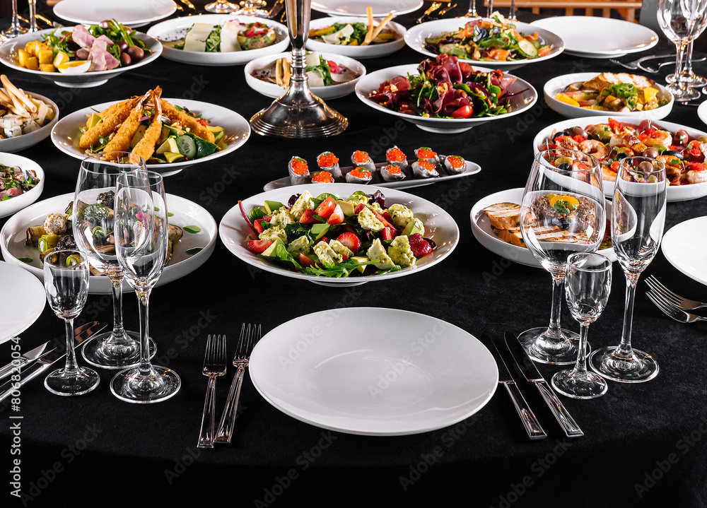 Elegant dining table set for gourmet banquet