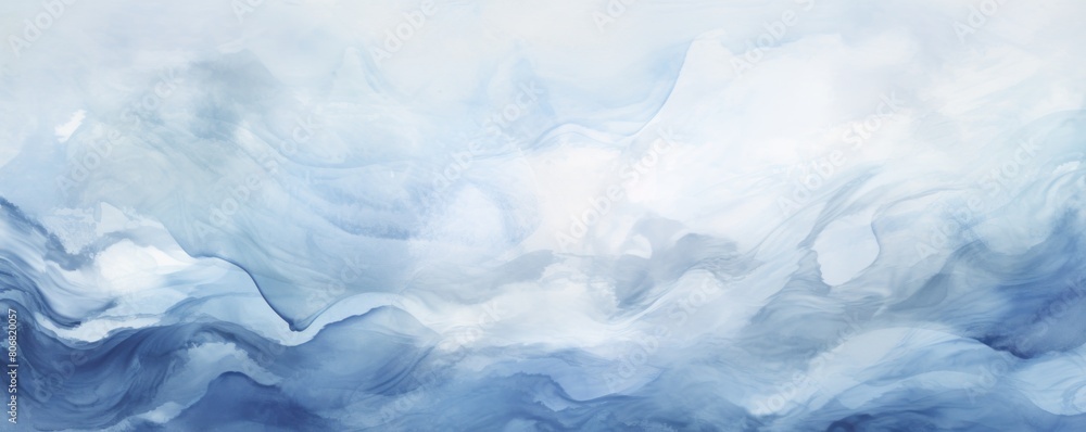Silver background abstract water ink wave, watercolor texture blue and white ocean wave web, mobile graphic resource for copy space text 