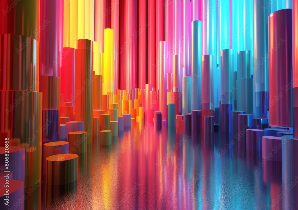 Colorful 3D rendering of a city with many shiny buildings Colorful 3D rendering of a city with many shiny buildings