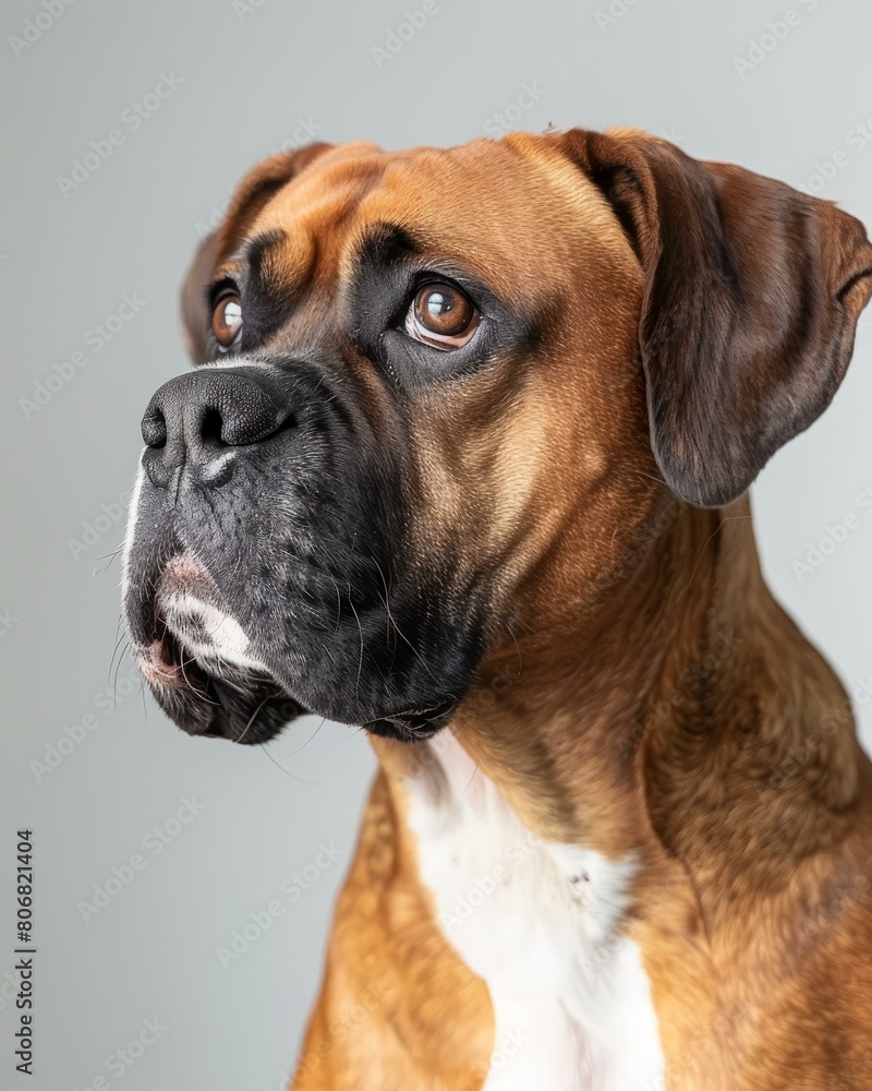 A Boxer Dog Looking Off to the Side
