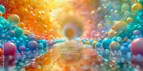 Colorful bubbles floating in a surreal space