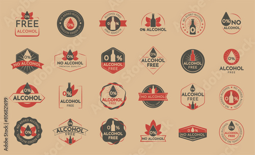 The retro set of alcohol free logo in a vector Illustration. Big collection badges