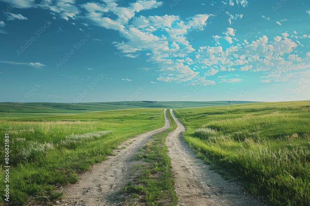 Fototapeta premium Country Road through the Green Field