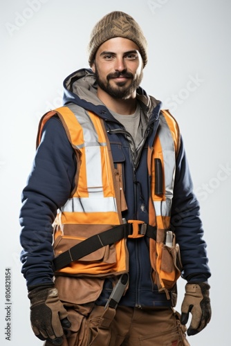 Portrait of a construction worker wearing a hard hat and safety vest