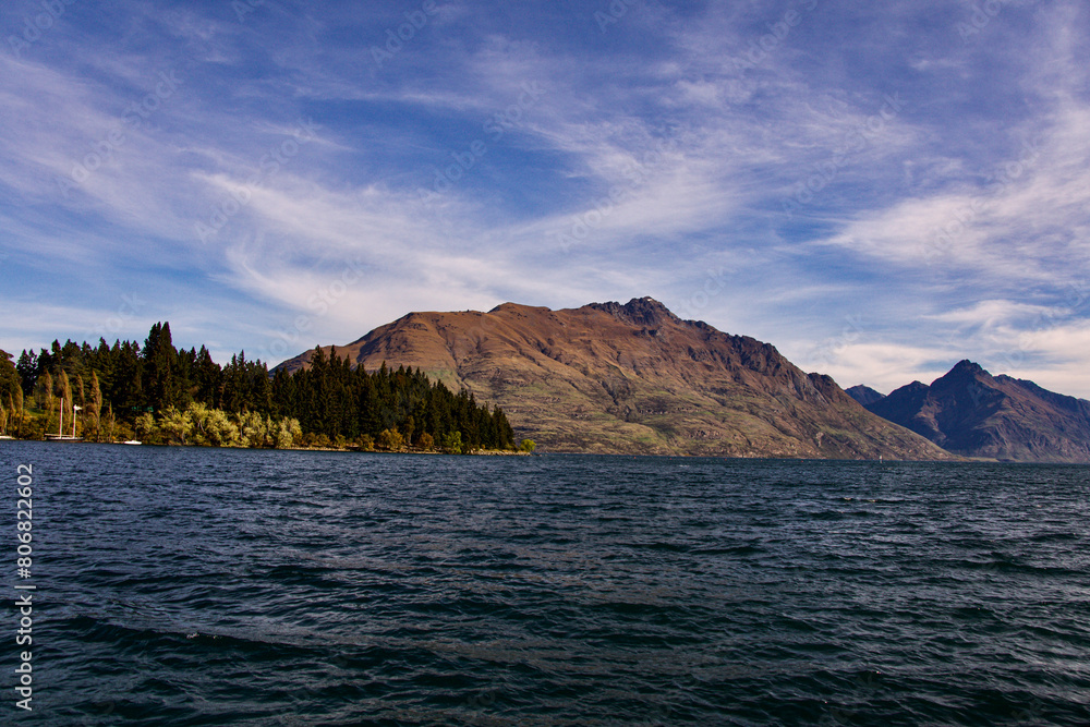 A view across Lake Wakatipu in Queenstown New Zealand