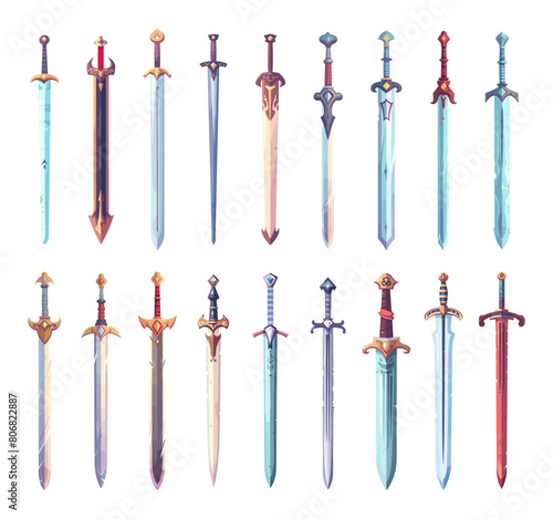 Medieval Cartoon Knights Swords. Brave Knight Sword Collection. Isolated Vector Set of Cartoon Swords for Medieval, Fantasy, and Adventure Themes