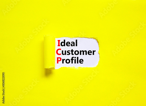 ICP ideal customer profile symbol. Concept words ICP ideal customer profile on beautiful white paper. Beautiful yellow paper background. Business ICP ideal customer profile concept. Copy space.