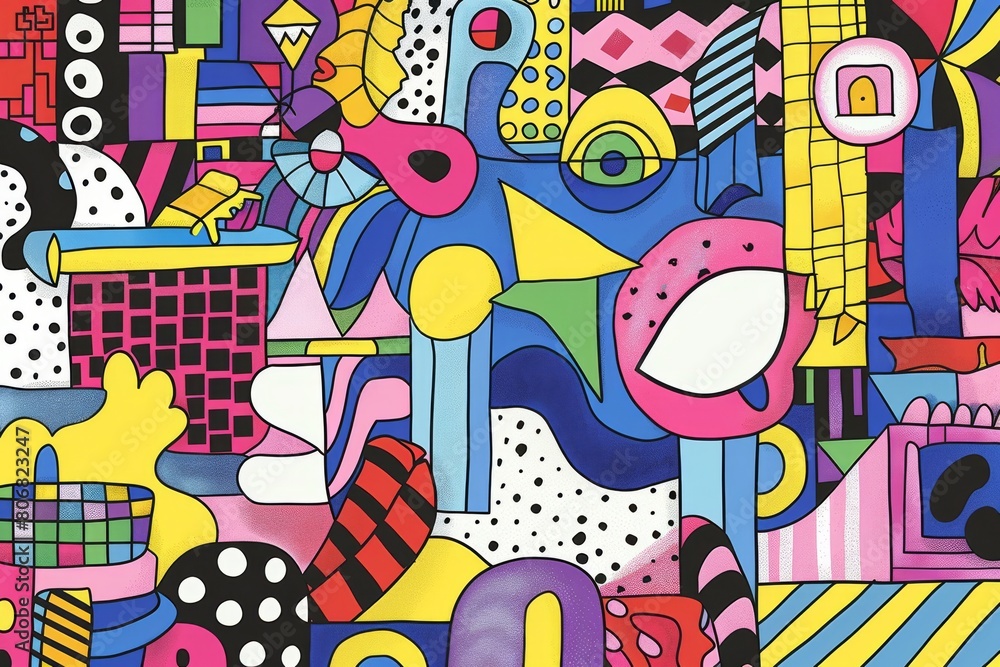 Fototapeta premium A front cover for a colouring book for toddlers called Shape and Pattern Playground, full of different shapes with various patterns within the shapes