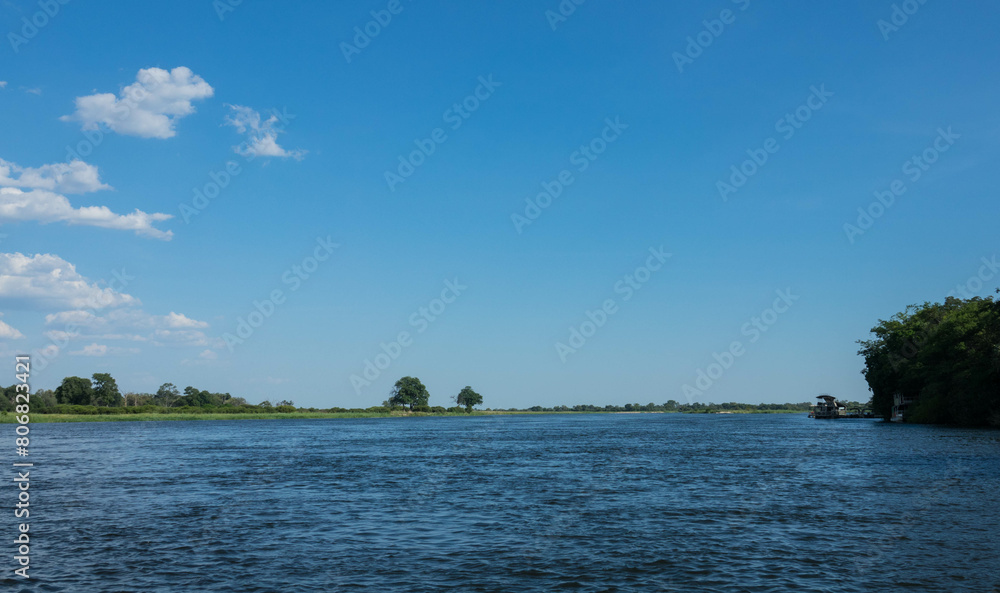 Beautiful panorama view at the area of ​​the Okawango River near Divundu and Mahango national park. Botswana, Africa