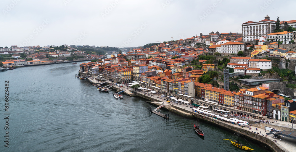 Panoramic view of the Old Town of Porto and the Douro River, Portugal.