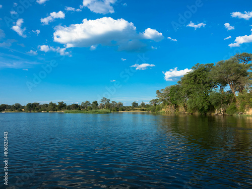 Beautiful panorama view at the area of       the Okawango River near Divundu and Mahango national park. Botswana  Africa