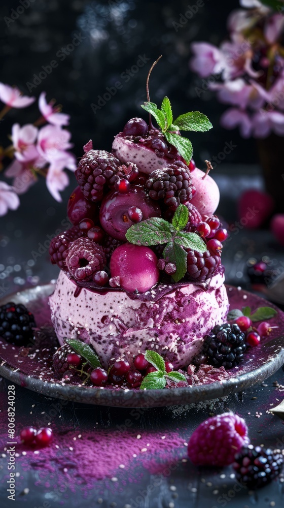 Black raspberry and blueberry cake with fresh berries Black raspberry and blueberry cake with fresh berries