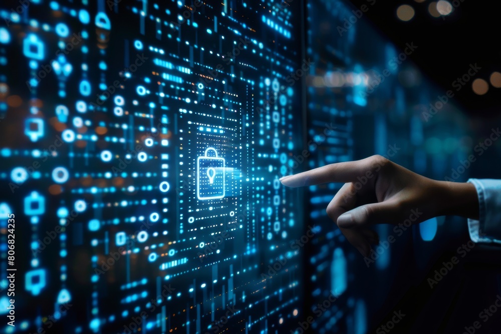 Fototapeta premium Utilize robust security protocols in network operations, integrating SSL, IDS, and IPS for infrastructure protection, and enforcing ISO standards in data privacy and security policy.