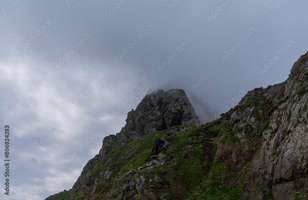 Obraz premium Spectacular views in Picos de Europa National Park, Asturias, Spain. Rainy and cloudy day in the mountains in spring.