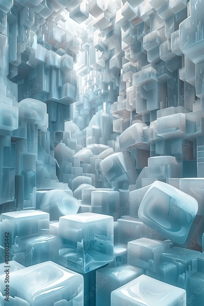 Fototapeta premium Ice cave with blue glowing crystals