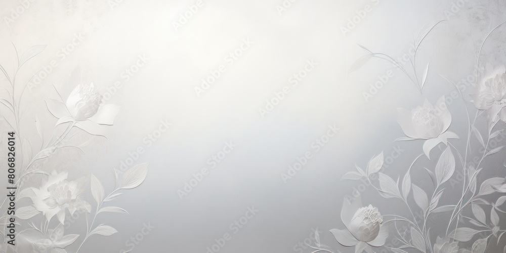 Silver soft pastel color background parchment with a thin barely noticeable floral ornament, wallpaper copy space, vintage design blank copyspace