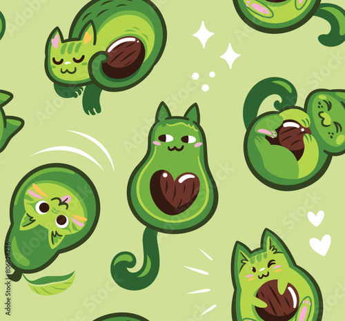 Seamless pattern with avocatos on light green