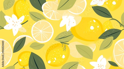 Seamless patterns with lemons and leaves.