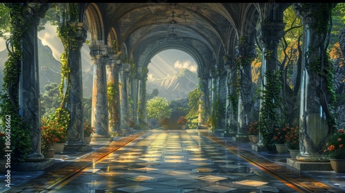 Fantasy landscape with overgrown terrace