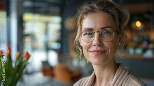 Portrait of a smiling woman with glasses