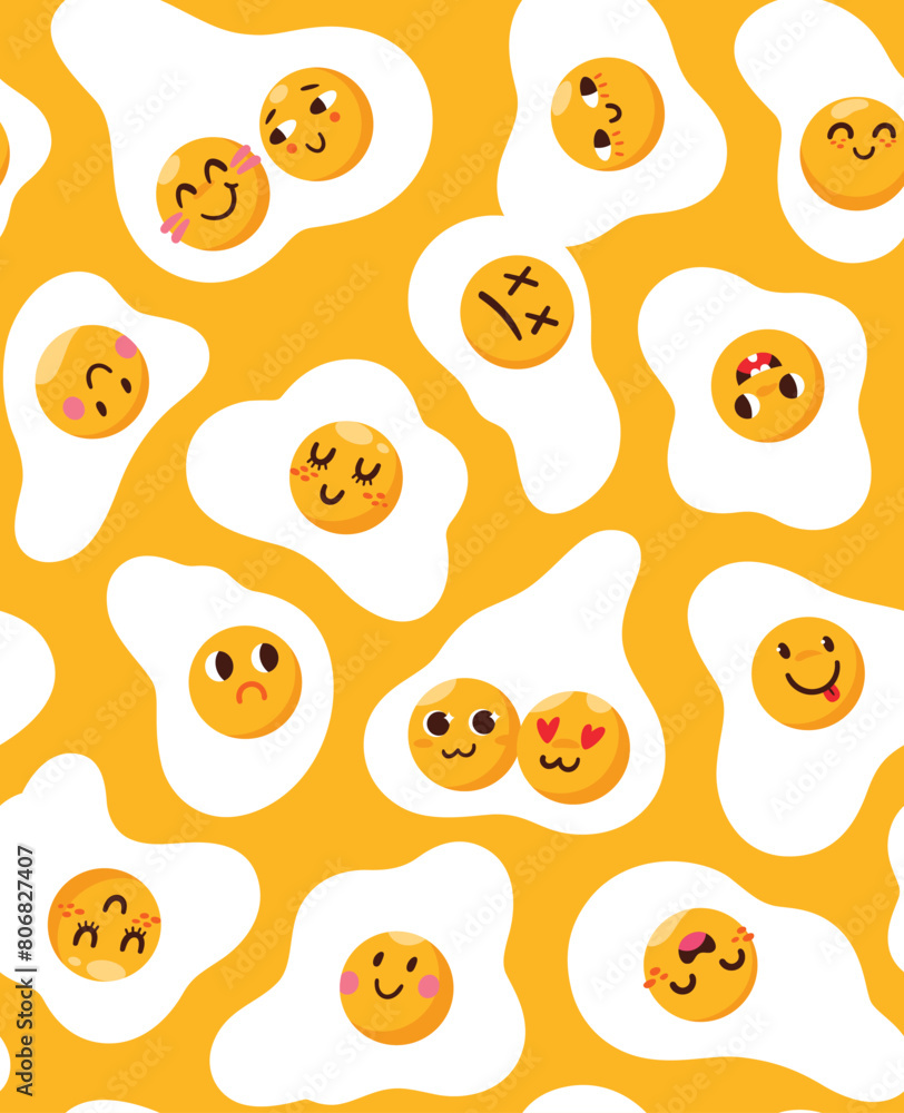 Fototapeta premium Seamless pattern with different cute emoji, funny omelettes