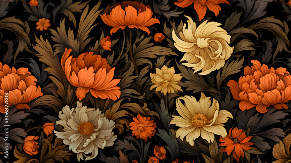 Digital orange flowers print pattern abstract graphic poster background