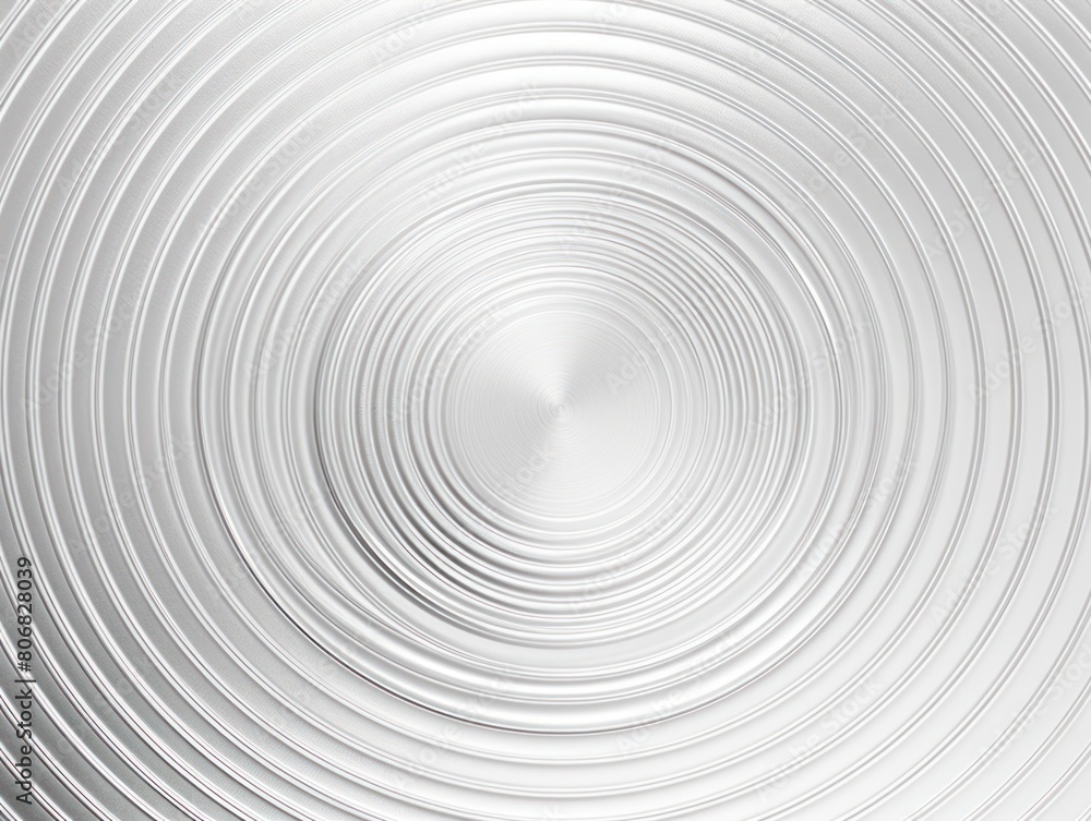 Silver thin concentric rings or circles fading out background wallpaper banner flat lay top view from above on white background with copy space blank 