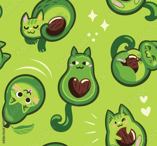 Seamless pattern with avocatos on lime