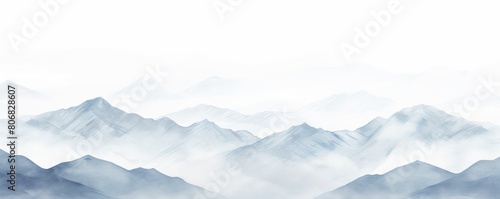 Silver tones watercolor mountain range on white background with copy space display products blank 