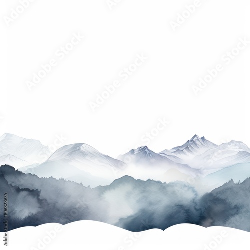 Silver tones watercolor mountain range on white background with copy space display products blank copyspace for design text photo website web banner  © Lenhard