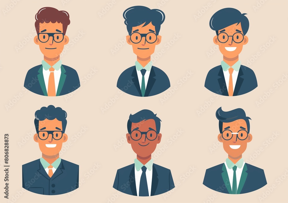 Professional Young Male Cartoon Avatars with Glasses and Suits Professional Young Male Cartoon Avatars with Glasses and Suits